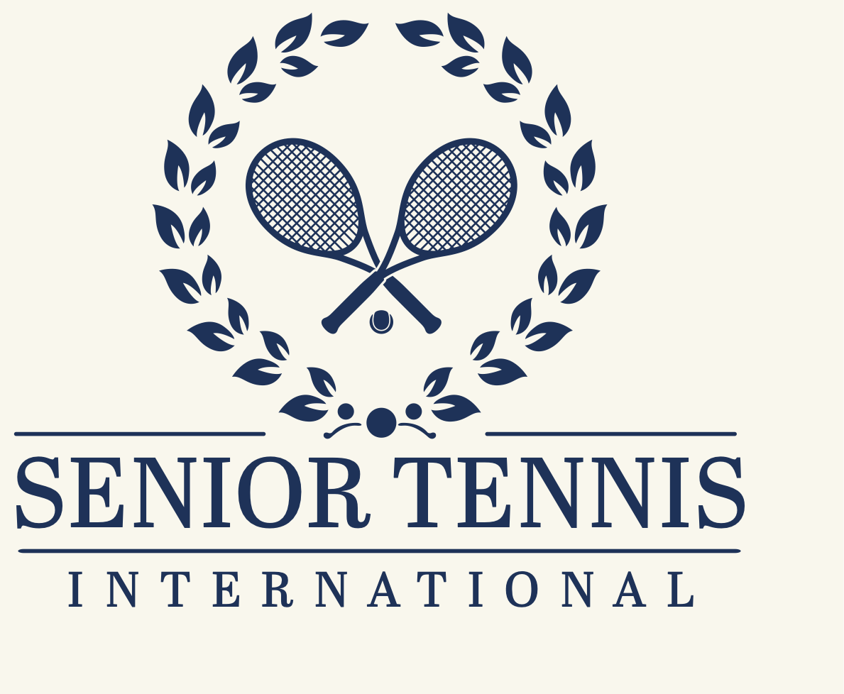 Senior Tennis International navy crest and wordmark